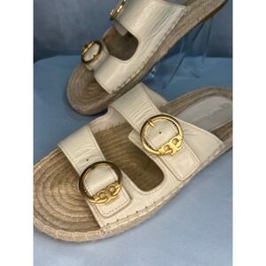 Tory Burch Shelby Two Band Leather Espadrille Slides Women's 6.5 (Fits Like 8)